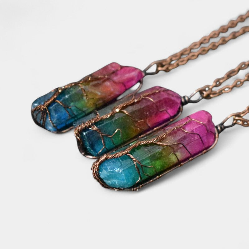 Virelle-Necklace-Virelle Hanger - Stone crystal pillar tree of life necklace