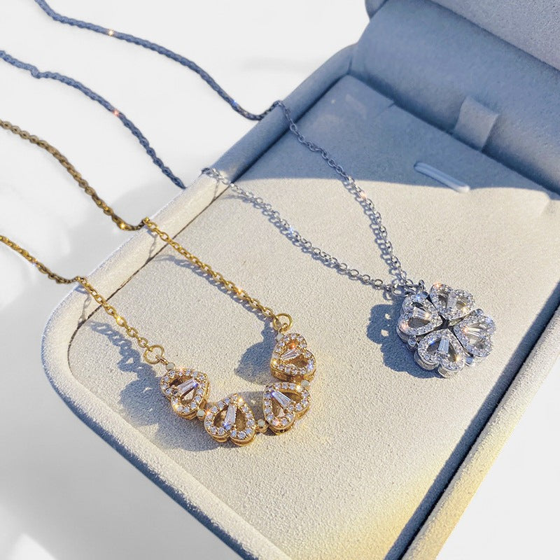 Virelle-Necklace-Virelle Ketting - Vouwhartvormige vierklaverenhanger voor vrouwen