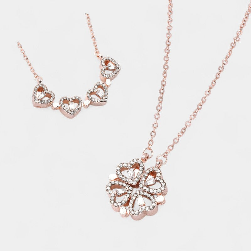 Virelle-Necklace-Virelle Ketting - Vouwhartvormige vierklaverenhanger voor vrouwen