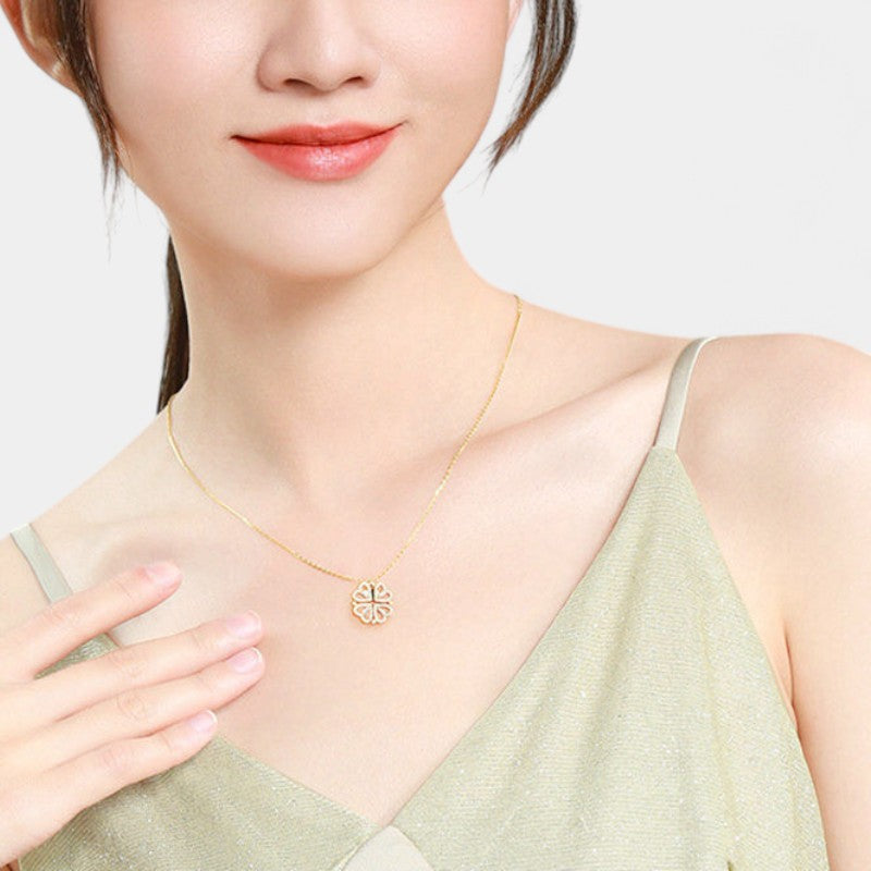Virelle-Necklace-Virelle Ketting - Vouwhartvormige vierklaverenhanger voor vrouwen