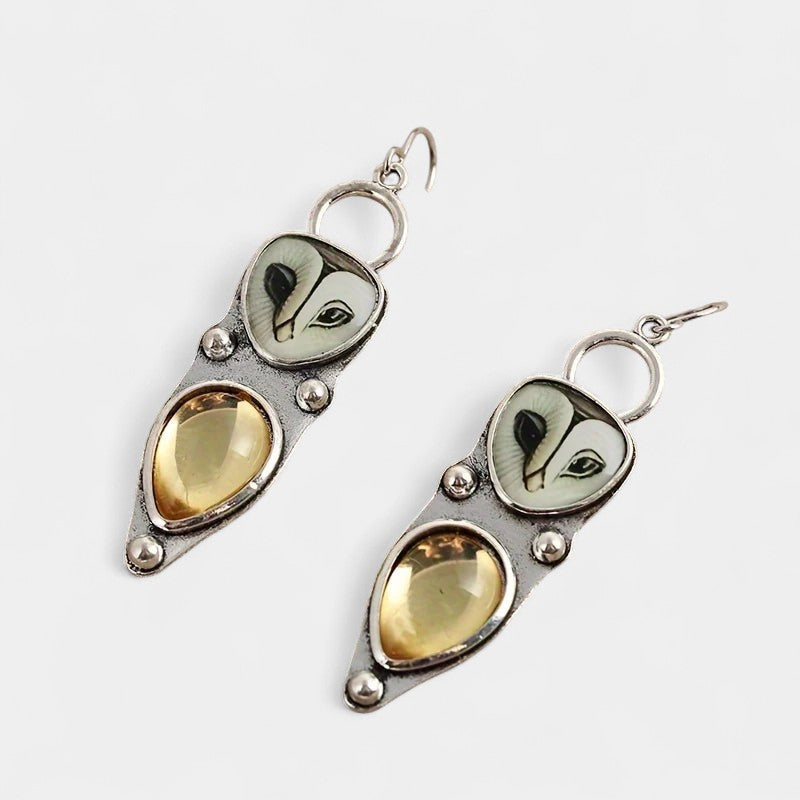 Virelle-Oorbellen-Virelle | Dames hangoorbellen – zinklegering, uilontwerp, druppelvormige steen, nikkelvrij