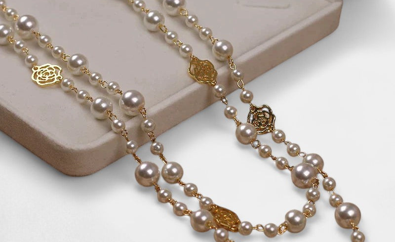 Virelle-Pearl Necklace-Virelle Camellia lange parelketting - Elegante ketting van zoetwaterparels