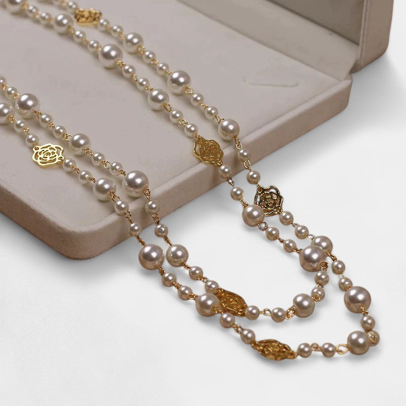 Virelle-Pearl Necklace-Virelle Camellia lange parelketting - Elegante ketting van zoetwaterparels