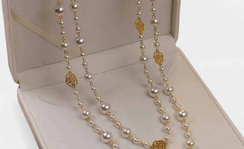 Virelle-Pearl Necklace-Virelle Camellia lange parelketting - Elegante ketting van zoetwaterparels