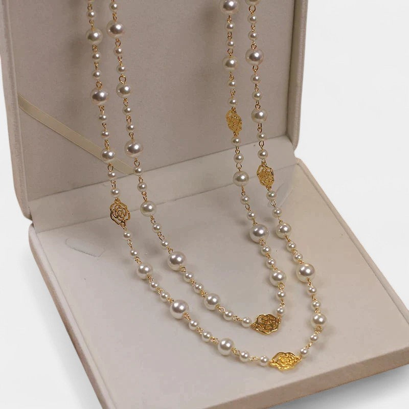 Virelle-Pearl Necklace-Virelle Camellia lange parelketting - Elegante ketting van zoetwaterparels