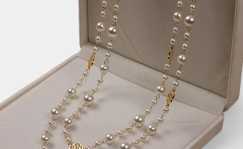 Virelle-Pearl Necklace-Virelle Camellia lange parelketting - Elegante ketting van zoetwaterparels