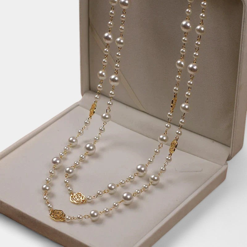 Virelle-Pearl Necklace-Virelle Camellia lange parelketting - Elegante ketting van zoetwaterparels