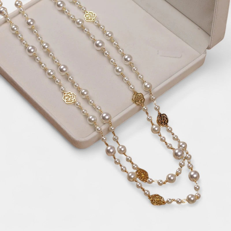 Virelle-Pearl Necklace-Virelle Camellia lange parelketting - Elegante ketting van zoetwaterparels