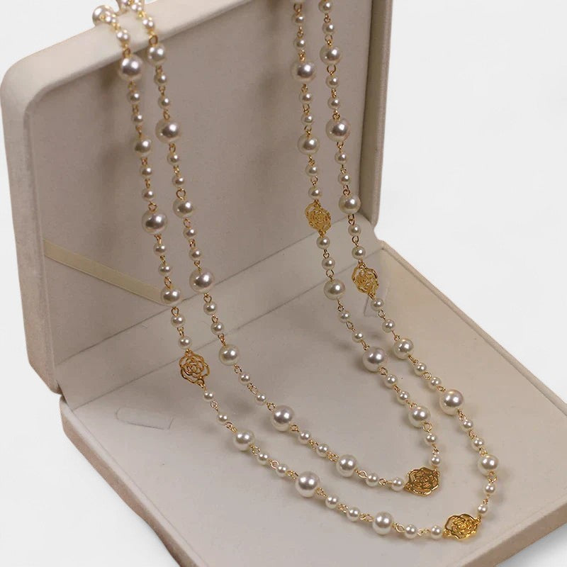 Virelle-Pearl Necklace-Virelle Camellia lange parelketting - Elegante ketting van zoetwaterparels