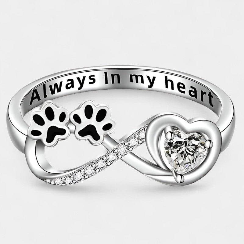 Virelle-Ring-Virelle | Damesring – sterling zilver, oneindigheid met hart, pootafdruk en zirkonia