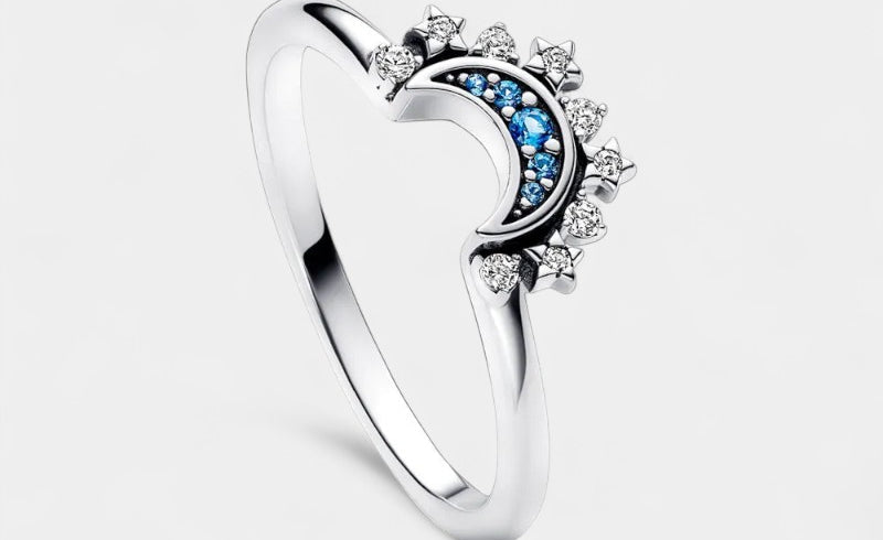 Virelle-Ring-Virelle Ring - Sparkling Moon-Sun Crystal Ring van zilver