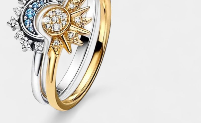 Virelle-Ring-Virelle Ring - Sparkling Moon-Sun Crystal Ring van zilver