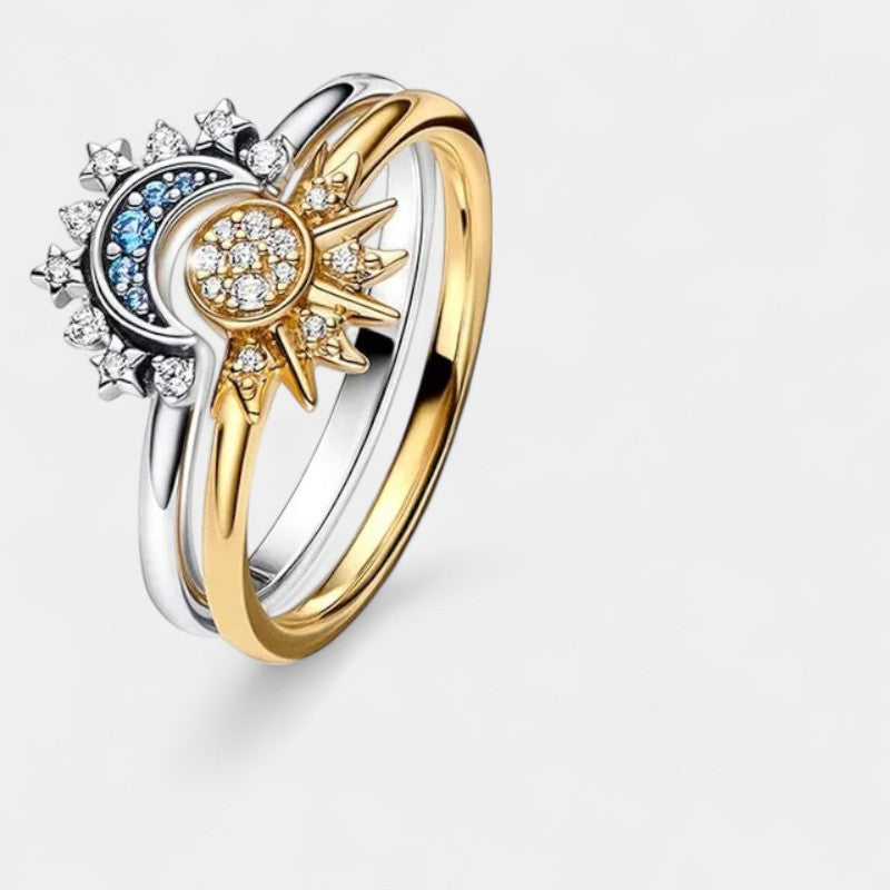 Virelle-Ring-Virelle Ring - Sparkling Moon-Sun Crystal Ring van zilver