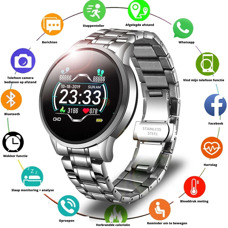 Virelle-Smartwatch Classic-Virelle | Heren Smartwatch – Ronde Digitale Display, Roestvrijstalen Band, Activiteitstracker