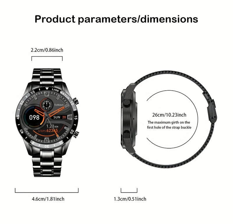 Virelle-Smartwatches-Virelle | Heren Smartwatch – Volledig Touchscreen, RVS Band, Fitness Tracker