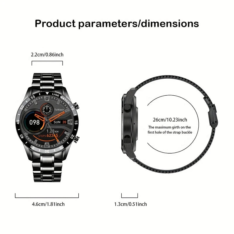 Virelle-Smartwatches-Virelle | Heren Smartwatch – Volledig Touchscreen, RVS Band, Fitness Tracker