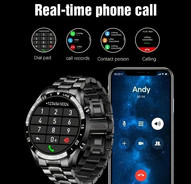 Virelle-Smartwatches-Virelle | Heren Smartwatch – Volledig Touchscreen, RVS Band, Fitness Tracker