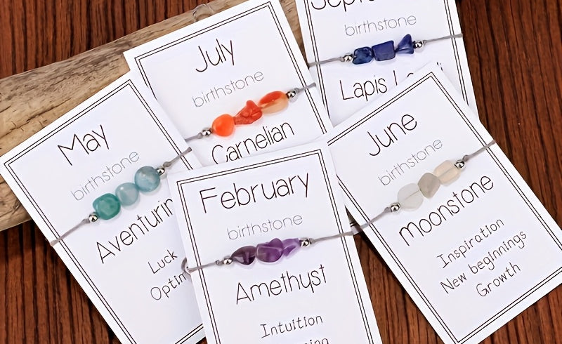 Virelle-Virelle | Dames Armband – 12 Maanden Geboortesteen met Gevlochten Koord, Inclusief Wenskaart