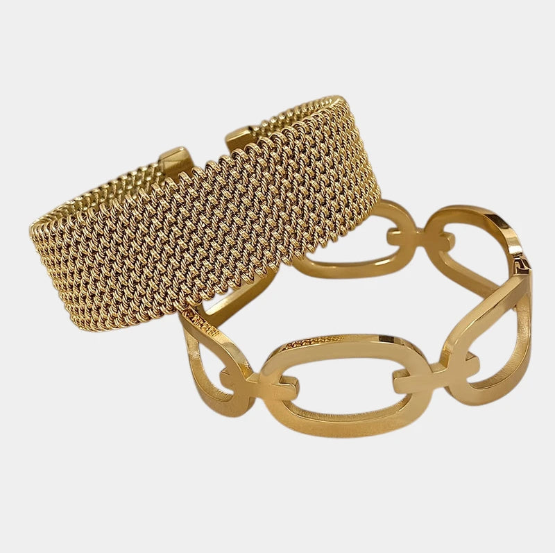 Virelle-Virelle | Dames Armband – 304 roestvrij staal, Hol ringontwerp, Set van twee