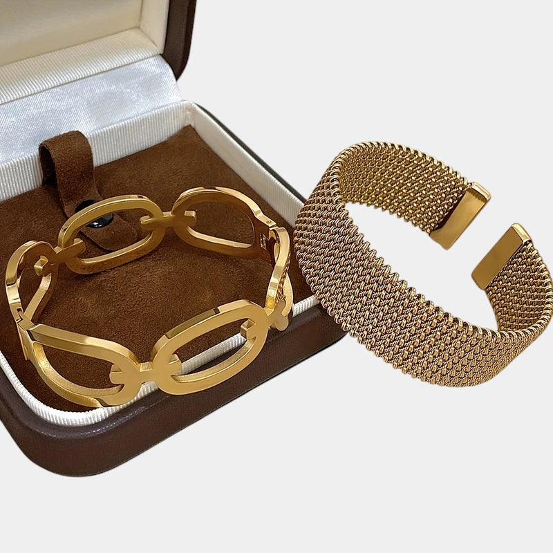 Virelle-Virelle | Dames Armband – 304 roestvrij staal, Hol ringontwerp, Set van twee