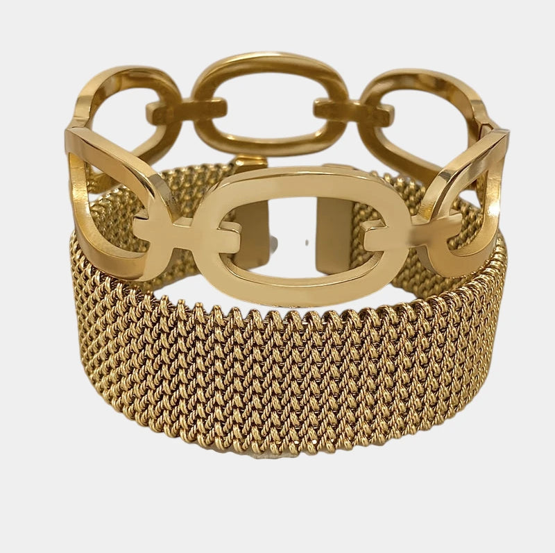 Virelle-Virelle | Dames Armband – 304 roestvrij staal, Hol ringontwerp, Set van twee