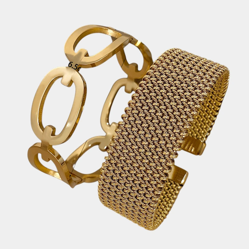 Virelle-Virelle | Dames Armband – 304 roestvrij staal, Hol ringontwerp, Set van twee