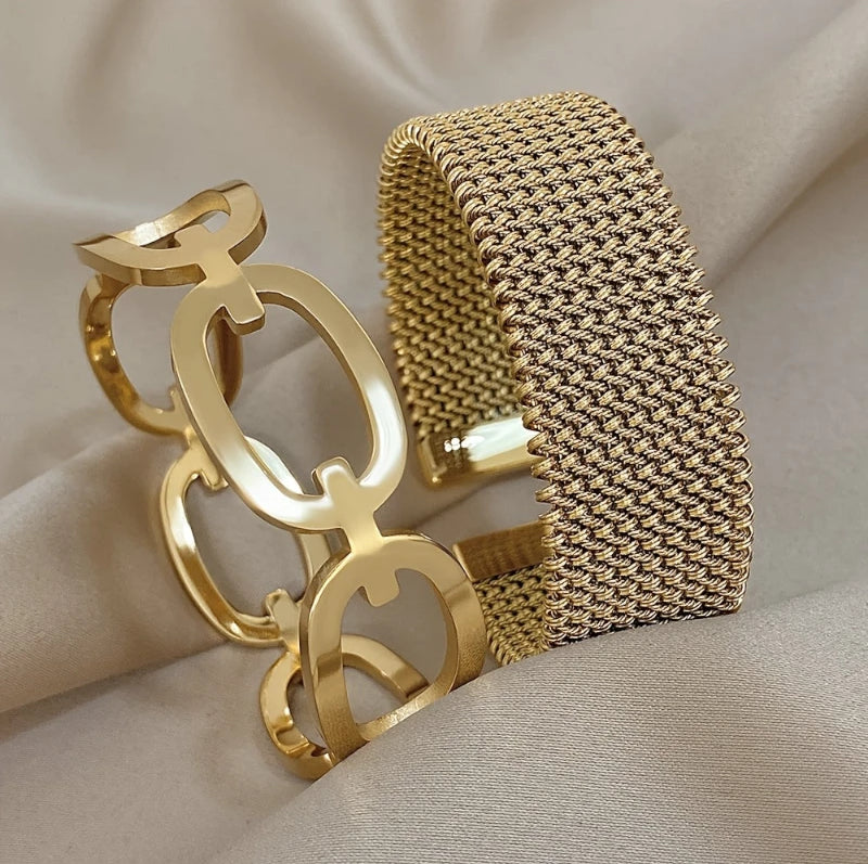 Virelle-Virelle | Dames Armband – 304 roestvrij staal, Hol ringontwerp, Set van twee