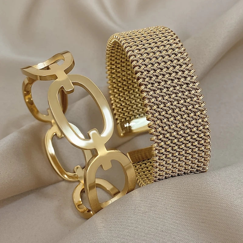 Virelle-Virelle | Dames Armband – 304 roestvrij staal, Hol ringontwerp, Set van twee