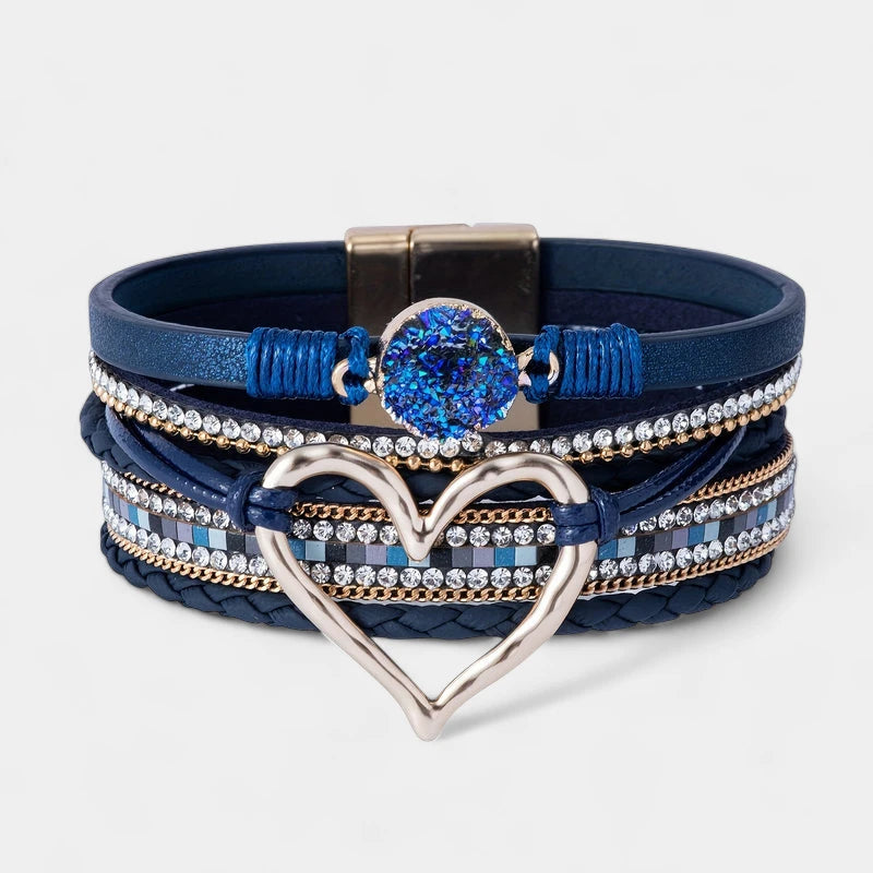 Virelle-Virelle | Dames Armband – Boheemse Multi-Lagen Leer, Met Gouden Hart, Handgevlochten