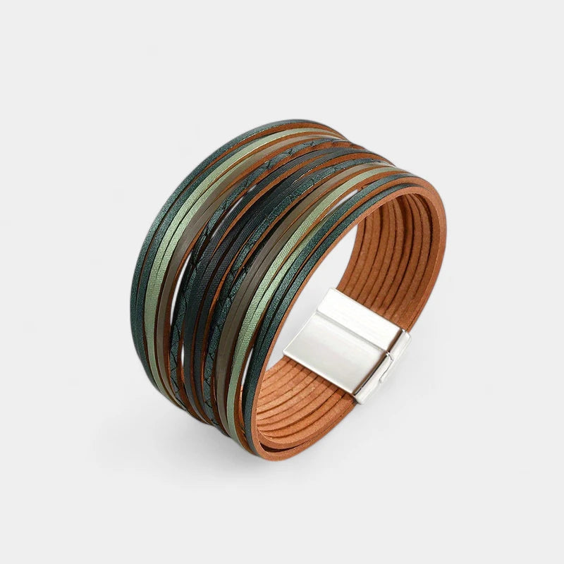 Virelle-Virelle | Dames Armband – Boho Vintage Stijl, Faux Leer, Magnetische Sluiting, Multi-Lagen Brede Cuff