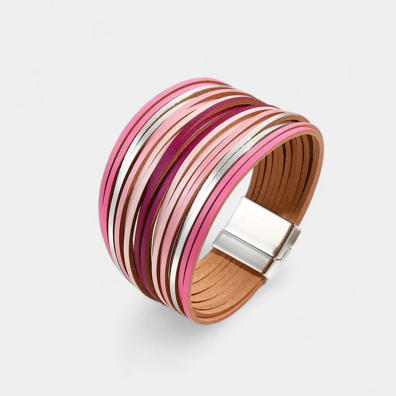 Virelle-Virelle | Dames Armband – Boho Vintage Stijl, Faux Leer, Magnetische Sluiting, Multi-Lagen Brede Cuff