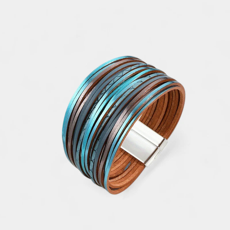 Virelle-Virelle | Dames Armband – Boho Vintage Stijl, Faux Leer, Magnetische Sluiting, Multi-Lagen Brede Cuff