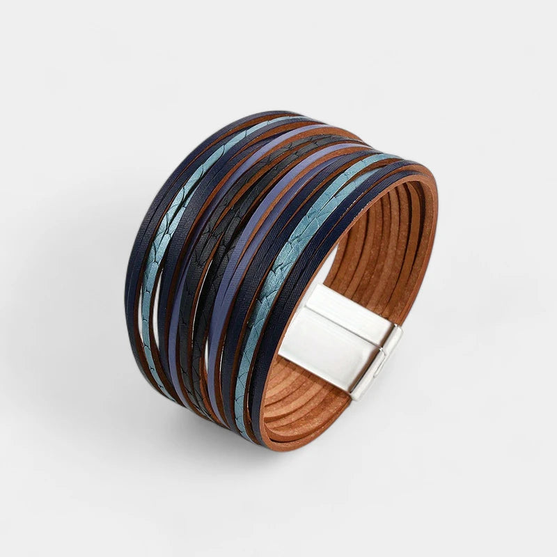 Virelle-Virelle | Dames Armband – Boho Vintage Stijl, Faux Leer, Magnetische Sluiting, Multi-Lagen Brede Cuff