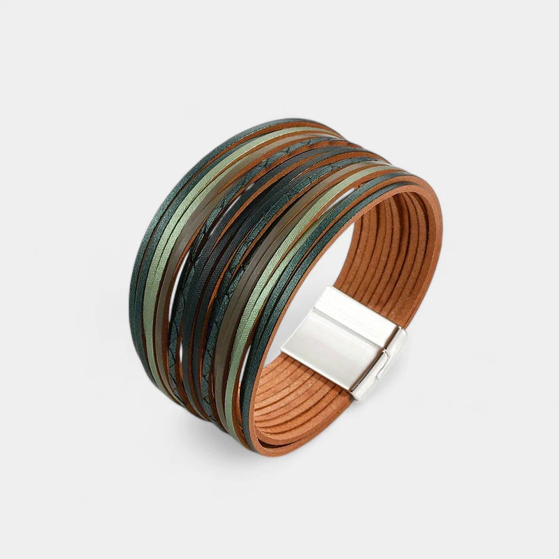 Virelle-Virelle | Dames Armband – Boho Vintage Stijl, Faux Leer, Magnetische Sluiting, Multi-Lagen Brede Cuff