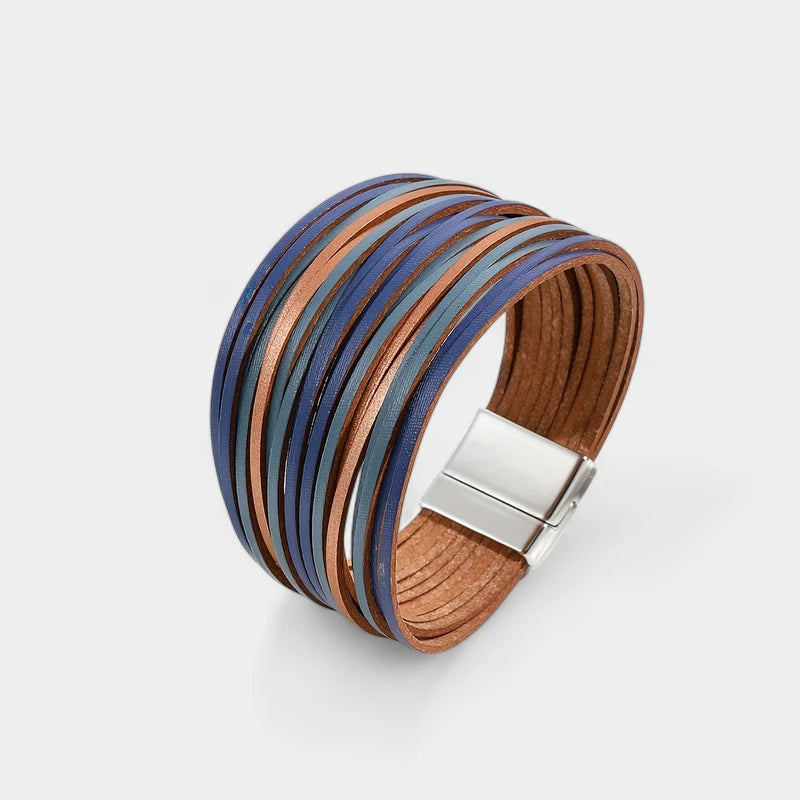Virelle-Virelle | Dames Armband – Boho Vintage Stijl, Faux Leer, Magnetische Sluiting, Multi-Lagen Brede Cuff