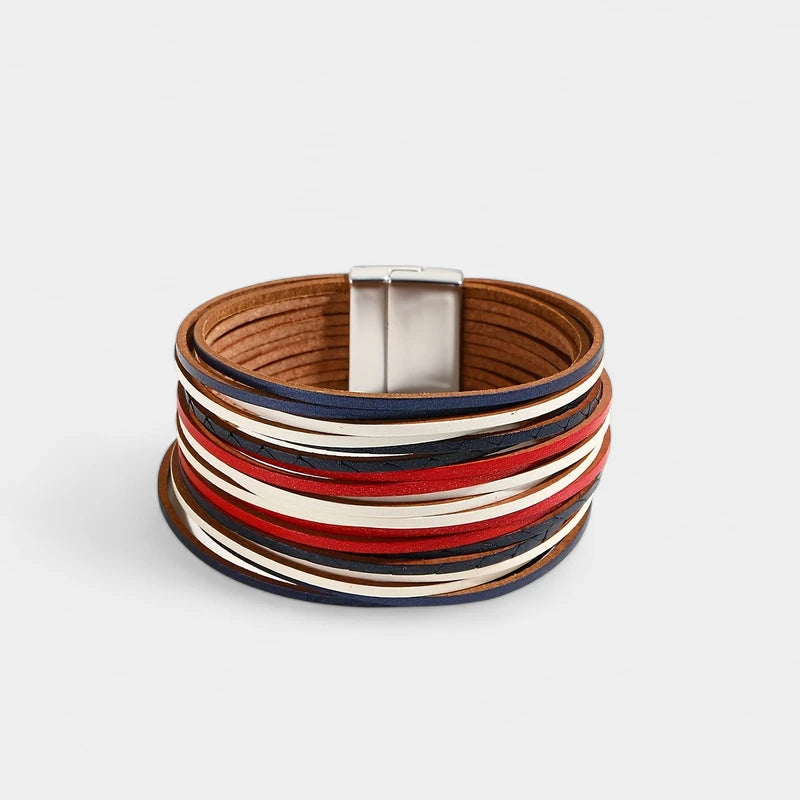 Virelle-Virelle | Dames Armband – Boho Vintage Stijl, Faux Leer, Magnetische Sluiting, Multi-Lagen Brede Cuff