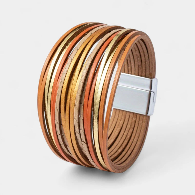 Virelle-Virelle | Dames Armband – Boho Vintage Stijl, Faux Leer, Magnetische Sluiting, Multi-Lagen Brede Cuff