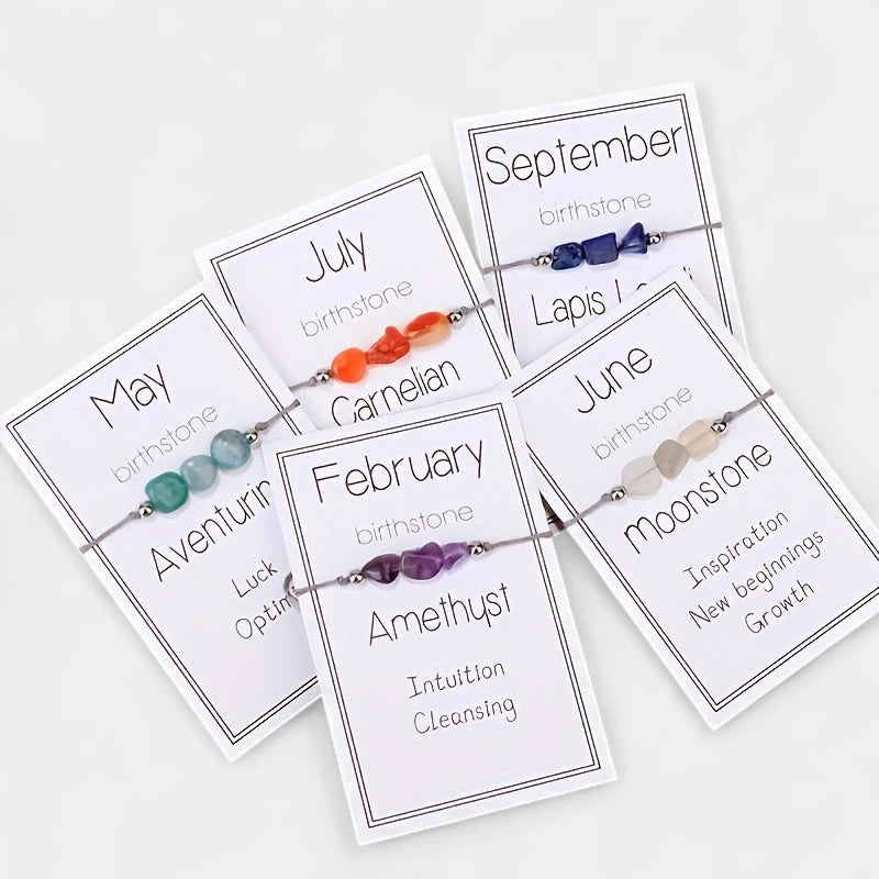 Virelle-Virelle | Dames Armband – Geboortesteen Kralenkoord, 12 Maanden Met Wenskaart