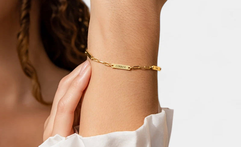Virelle-Virelle | Dames Armband – Gepersonaliseerd Gegraveerd Naamplaatje, Roestvrij Staal, Paperclip Ketting