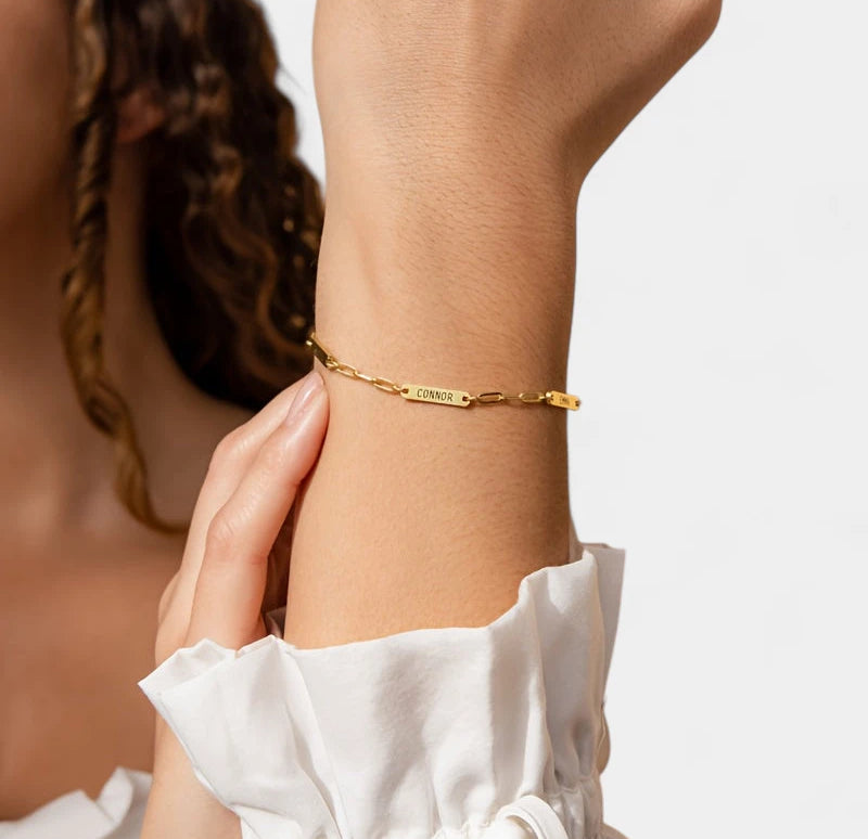 Virelle-Virelle | Dames Armband – Gepersonaliseerd Gegraveerd Naamplaatje, Roestvrij Staal, Paperclip Ketting