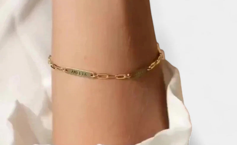 Virelle-Virelle | Dames Armband – Gepersonaliseerd Gegraveerd Naamplaatje, Roestvrij Staal, Paperclip Ketting