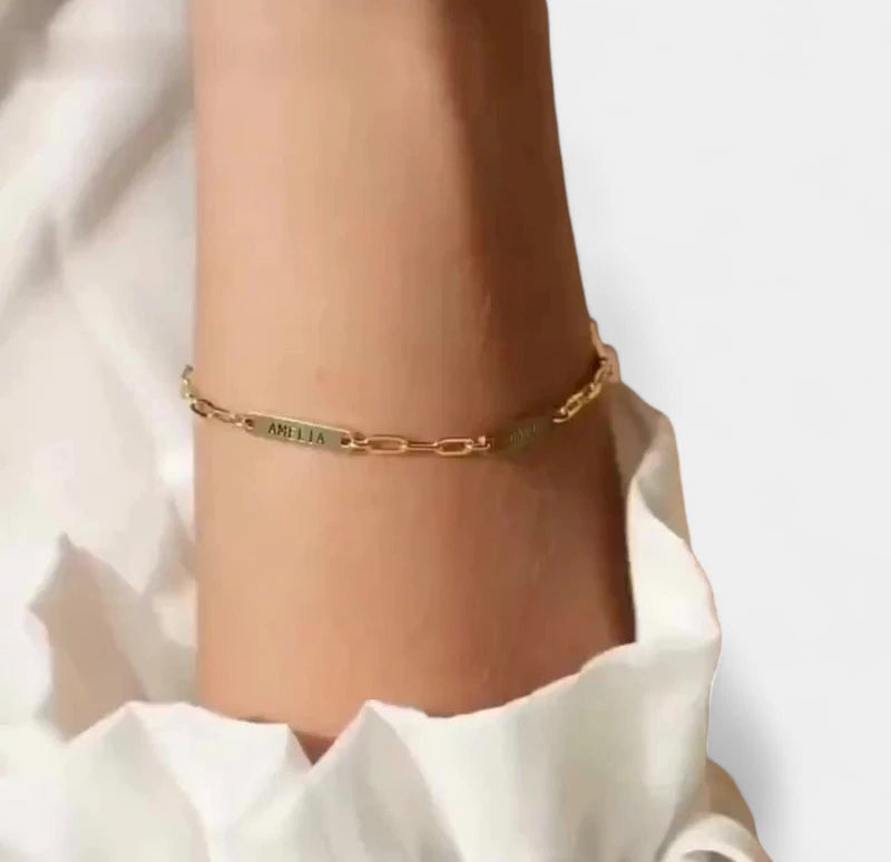 Virelle-Virelle | Dames Armband – Gepersonaliseerd Gegraveerd Naamplaatje, Roestvrij Staal, Paperclip Ketting