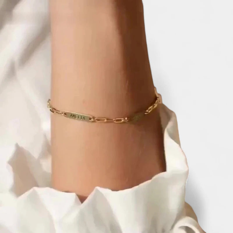 Virelle-Virelle | Dames Armband – Gepersonaliseerd Gegraveerd Naamplaatje, Roestvrij Staal, Paperclip Ketting