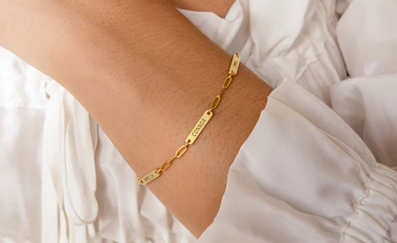 Virelle-Virelle | Dames Armband – Gepersonaliseerd Gegraveerd Naamplaatje, Roestvrij Staal, Paperclip Ketting