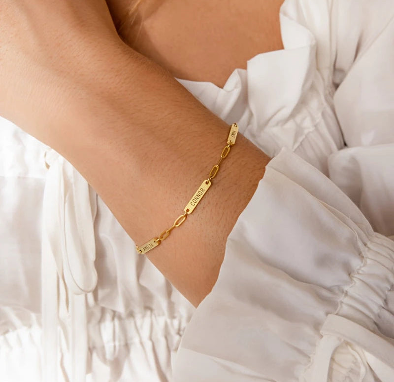 Virelle-Virelle | Dames Armband – Gepersonaliseerd Gegraveerd Naamplaatje, Roestvrij Staal, Paperclip Ketting