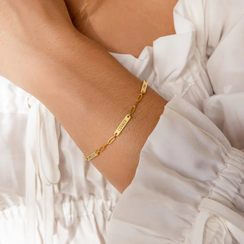 Virelle-Virelle | Dames Armband – Gepersonaliseerd Gegraveerd Naamplaatje, Roestvrij Staal, Paperclip Ketting