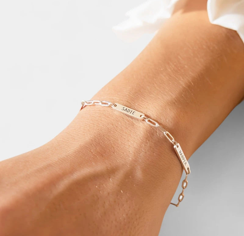 Virelle-Virelle | Dames Armband – Gepersonaliseerd Gegraveerd Naamplaatje, Roestvrij Staal, Paperclip Ketting