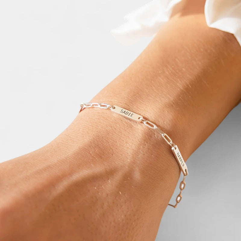 Virelle-Virelle | Dames Armband – Gepersonaliseerd Gegraveerd Naamplaatje, Roestvrij Staal, Paperclip Ketting