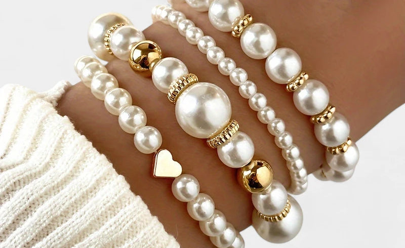 Virelle-Virelle | Dames Armband Set – Imitatieparels, Met de Hand Geregen, Elegant en Tijdloos Design