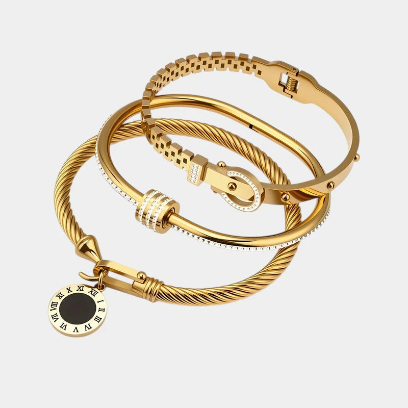 Virelle-Virelle | Dames Armband – Verguld roestvrij staal, Meervoudige lagen, Glanzende hangerdetails